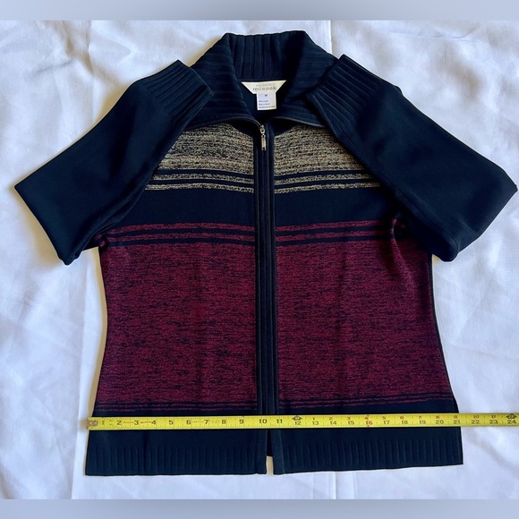Misook Sweater Womens M Black Red Striped Zip Up Long Sleeve Knit Cardigan - Picture 5 of 7